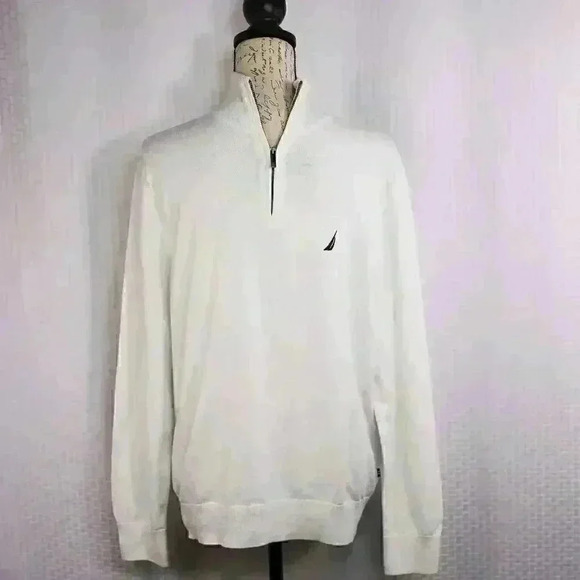 Men's Nautica Size M Navtech white high neck 1/4 zip sweater - Picture 1 of 12
